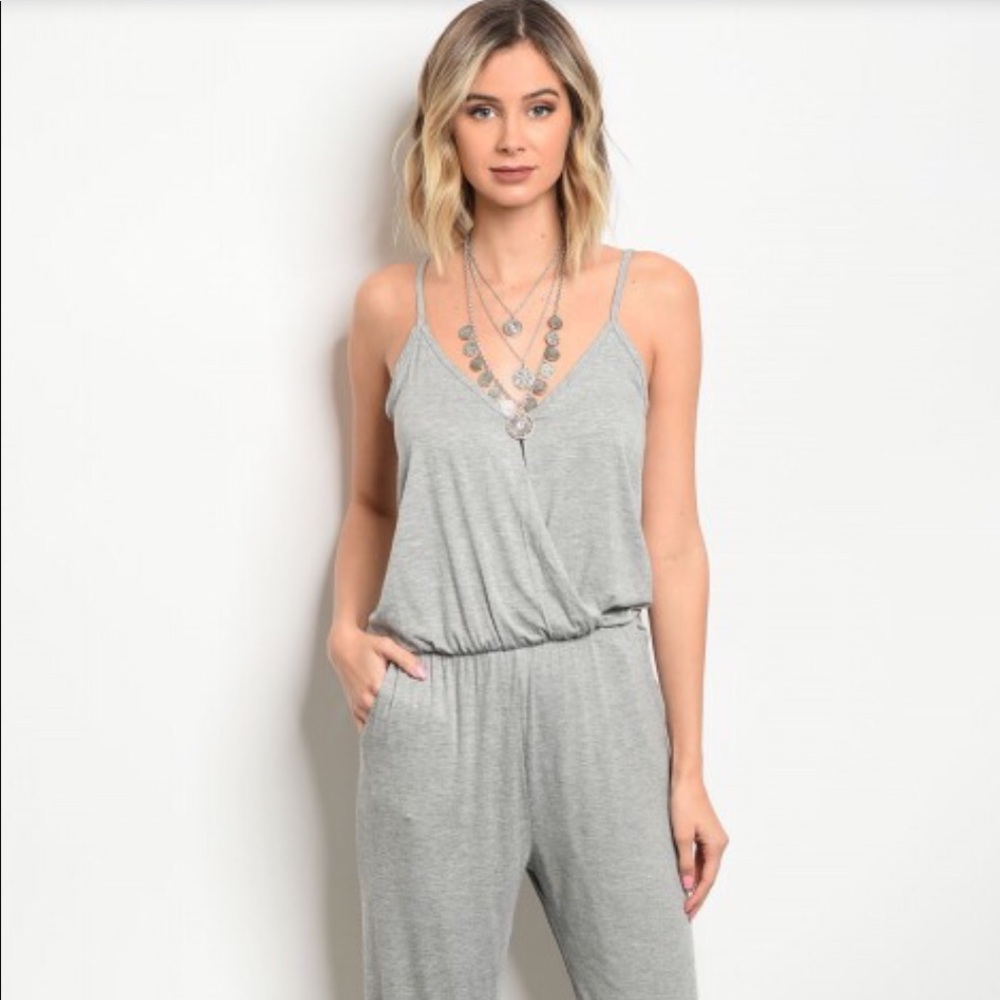 HEATHER GRAY DRAPE JUMPSUIT!!! SUPER CUTE
